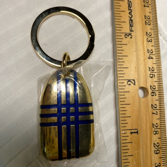 NEW BURBERRY Gold/Blue Enamel Check Key FOB/Key Chain🔥Textured🔥sealed🔥Great🎁 - Picture 7 of 13